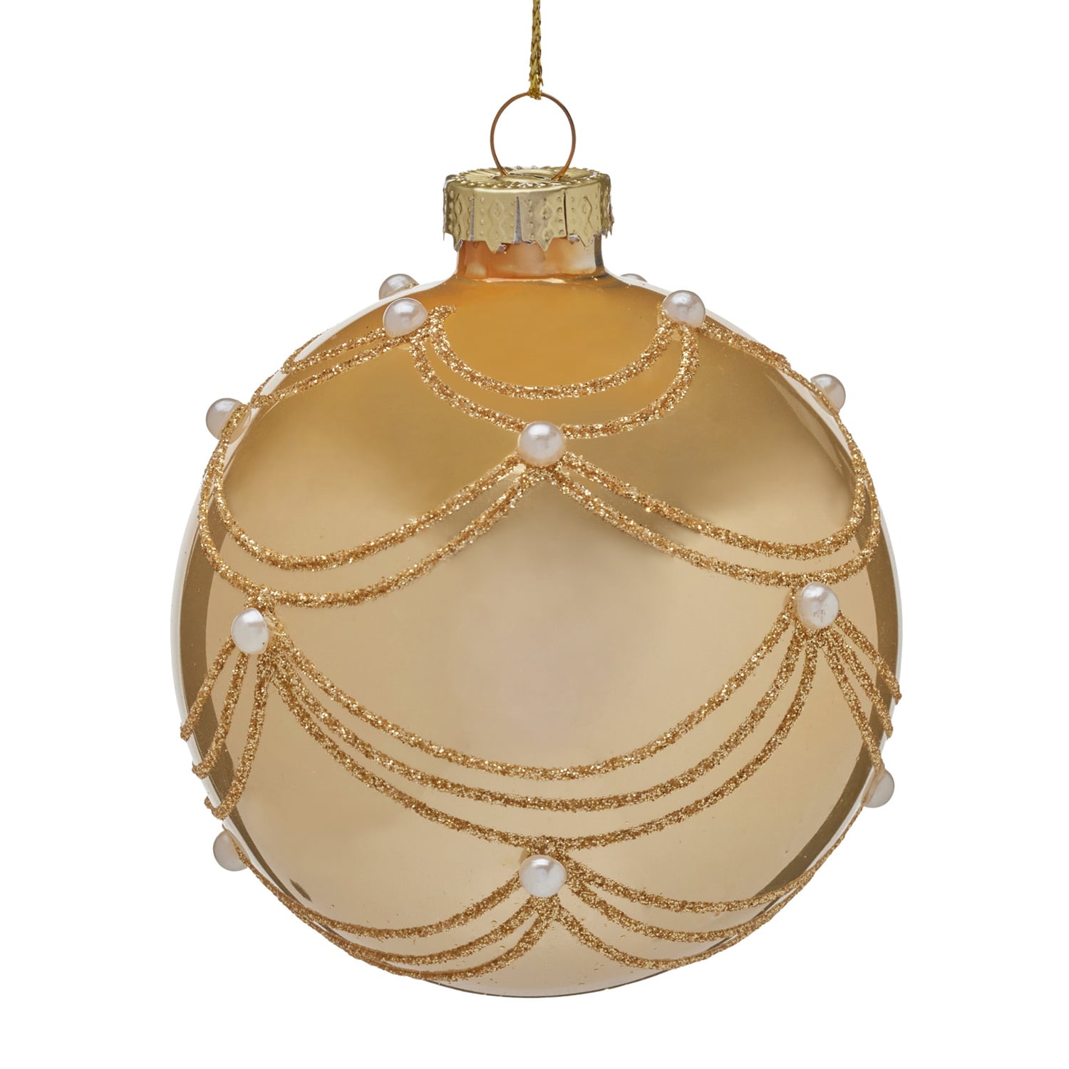Gold Swirls & Pearls Glass Baubles