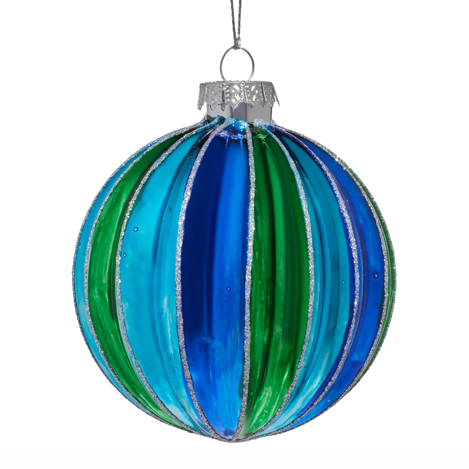 Rich Blue & Green Striped Glass Baubles