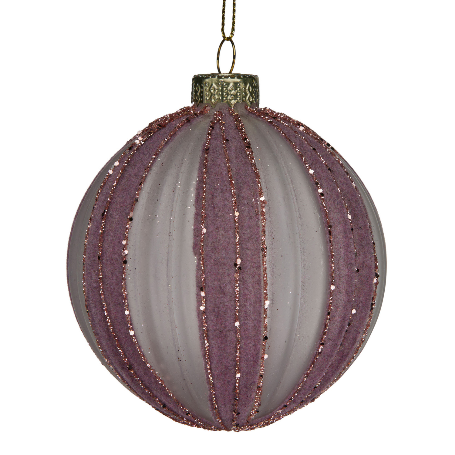 Dusty Pink Glittered Stripe Glass Baubles