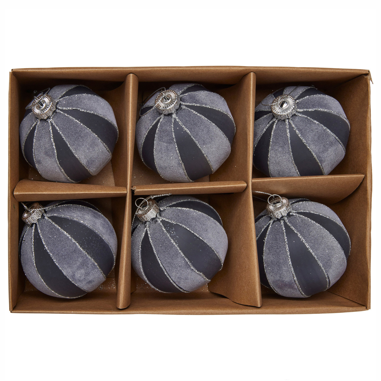 Grey Stripe Glass Baubles