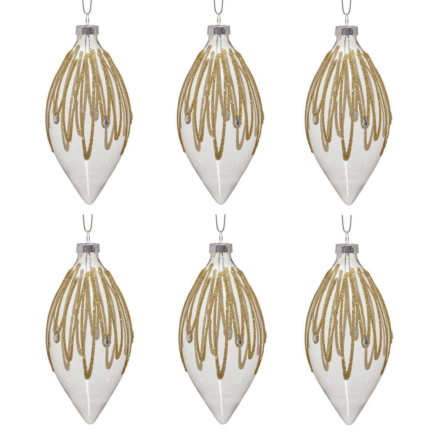 Gold Glitter & Jewels Teardrop Glass Hanging Ornament