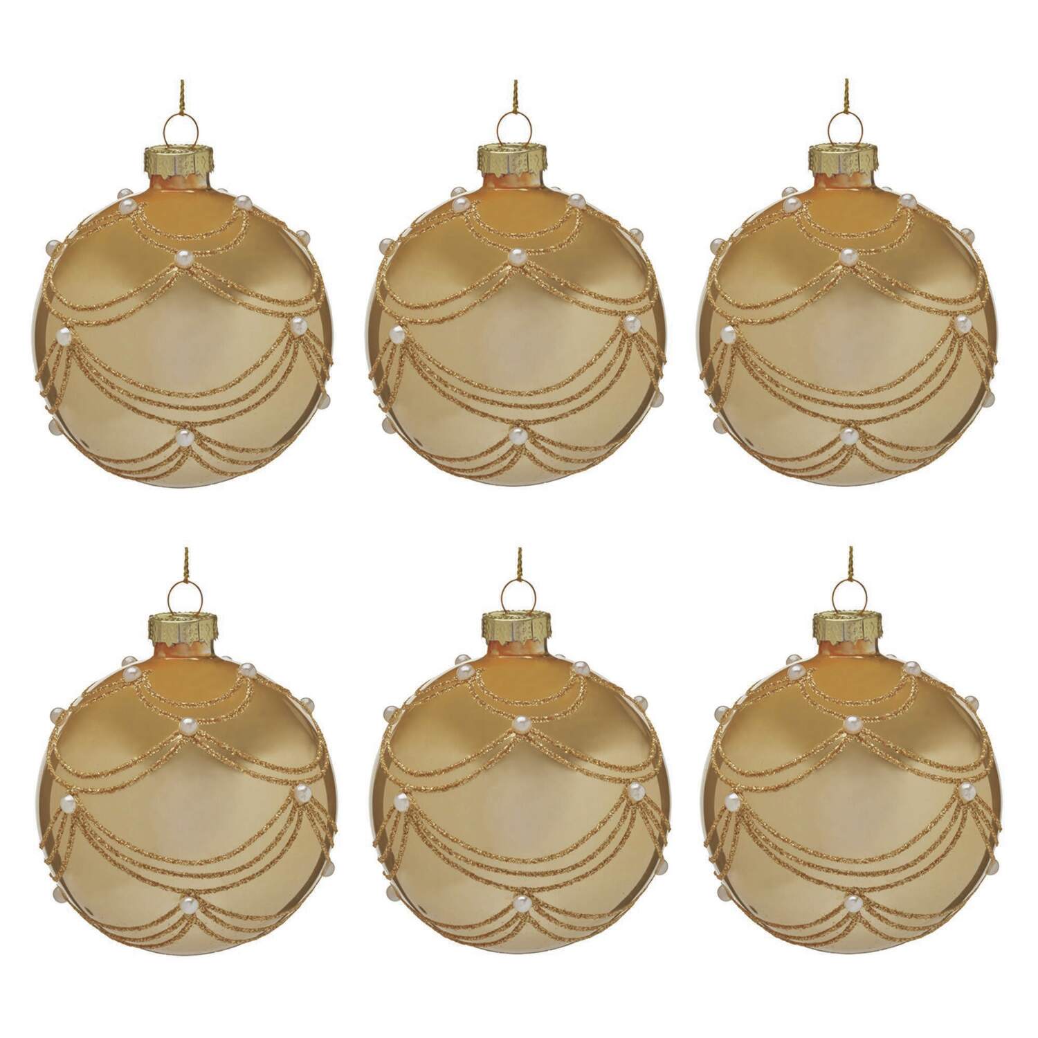 Gold Swirls & Pearls Glass Baubles