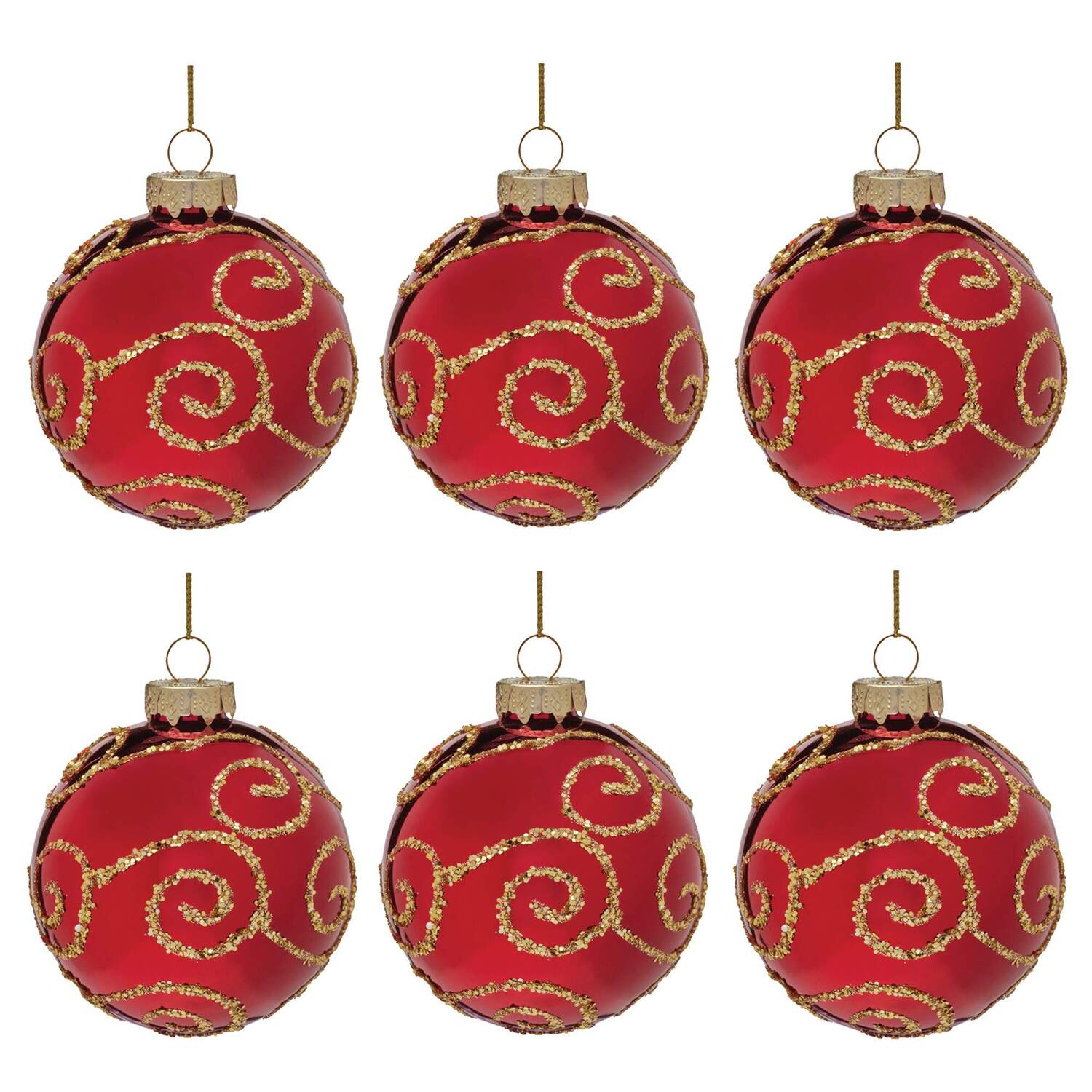 Gold Swirl with Red Glass Baubles