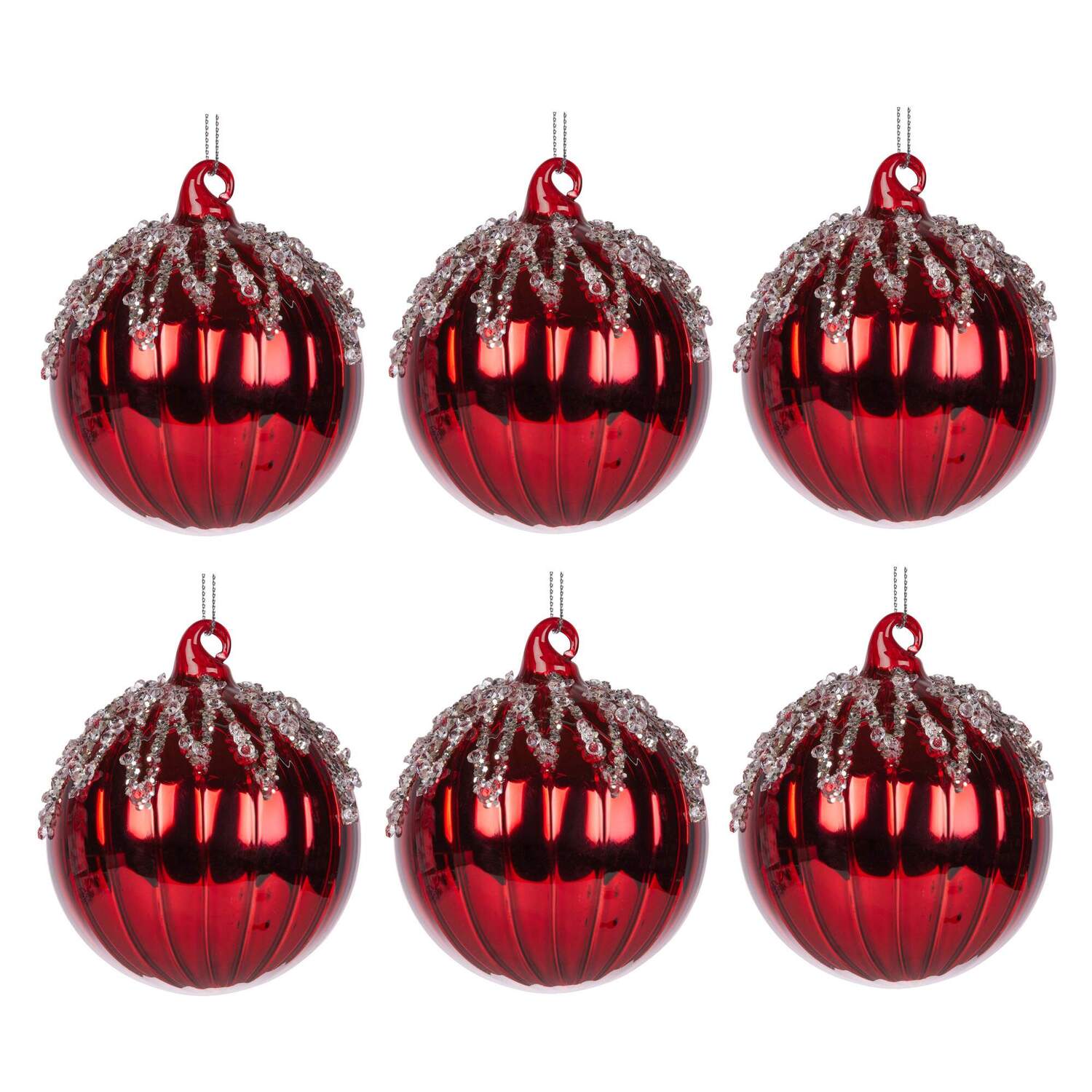 Red Glass with Ice Drips Baubles