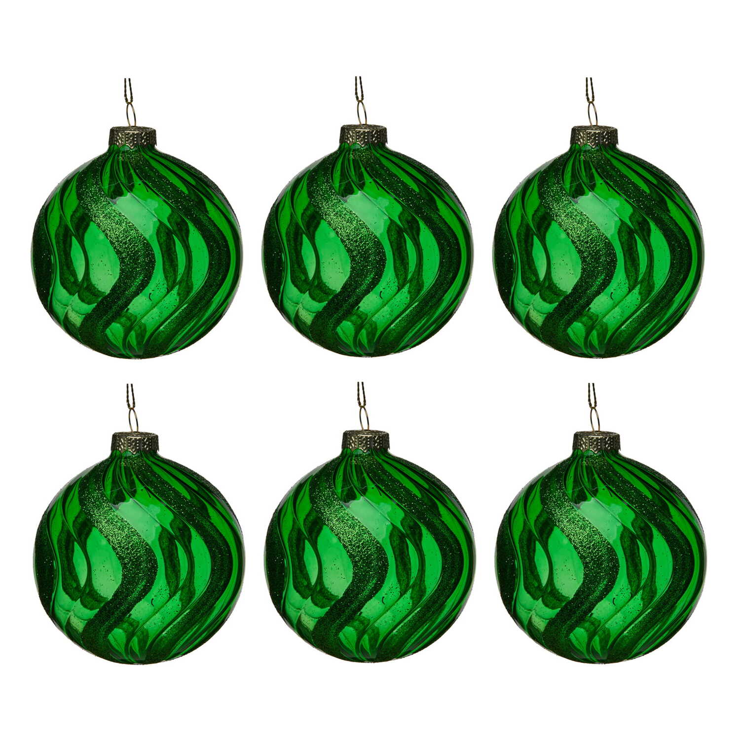 Glittered Wavy Glass Baubles