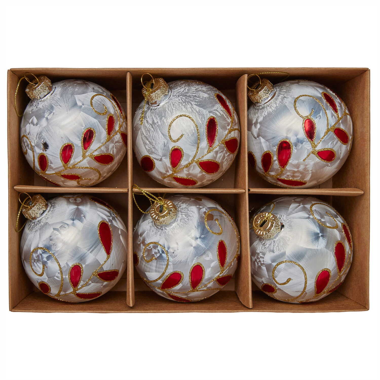 Red Jewelled Leaf Glass Baubles