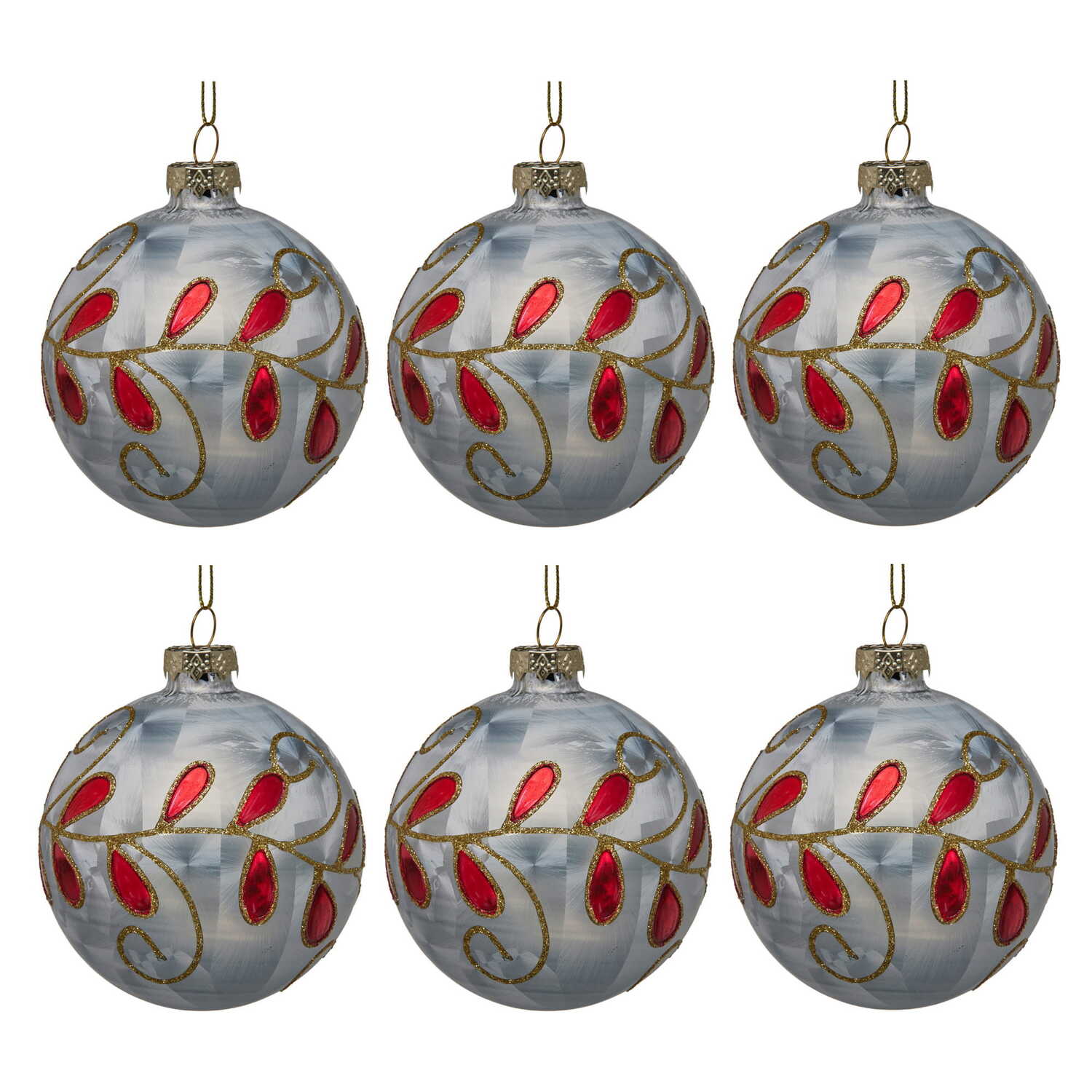 Red Jewelled Leaf Glass Baubles