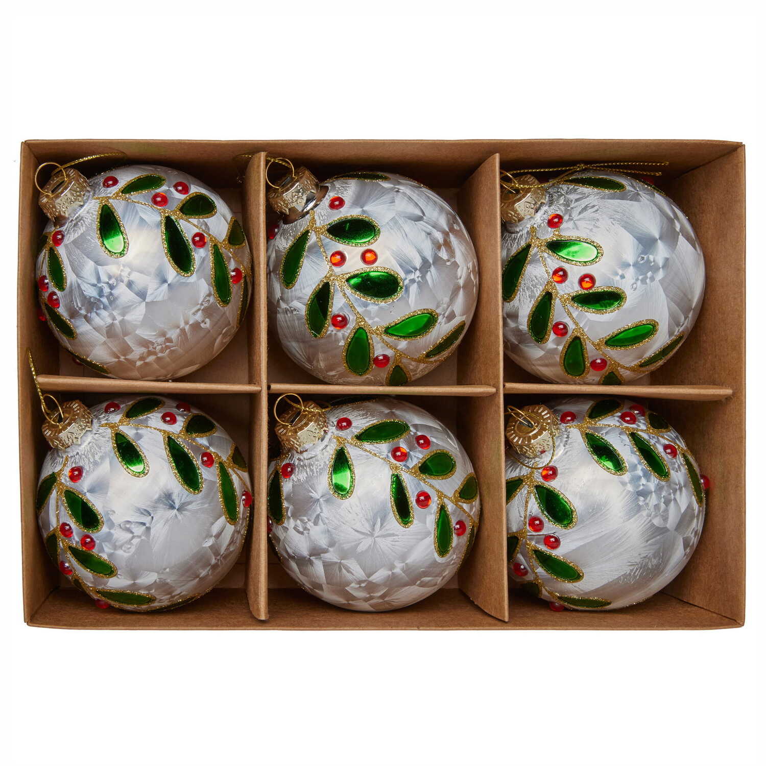 Jewelled Leaf & Berries Glass Baubles