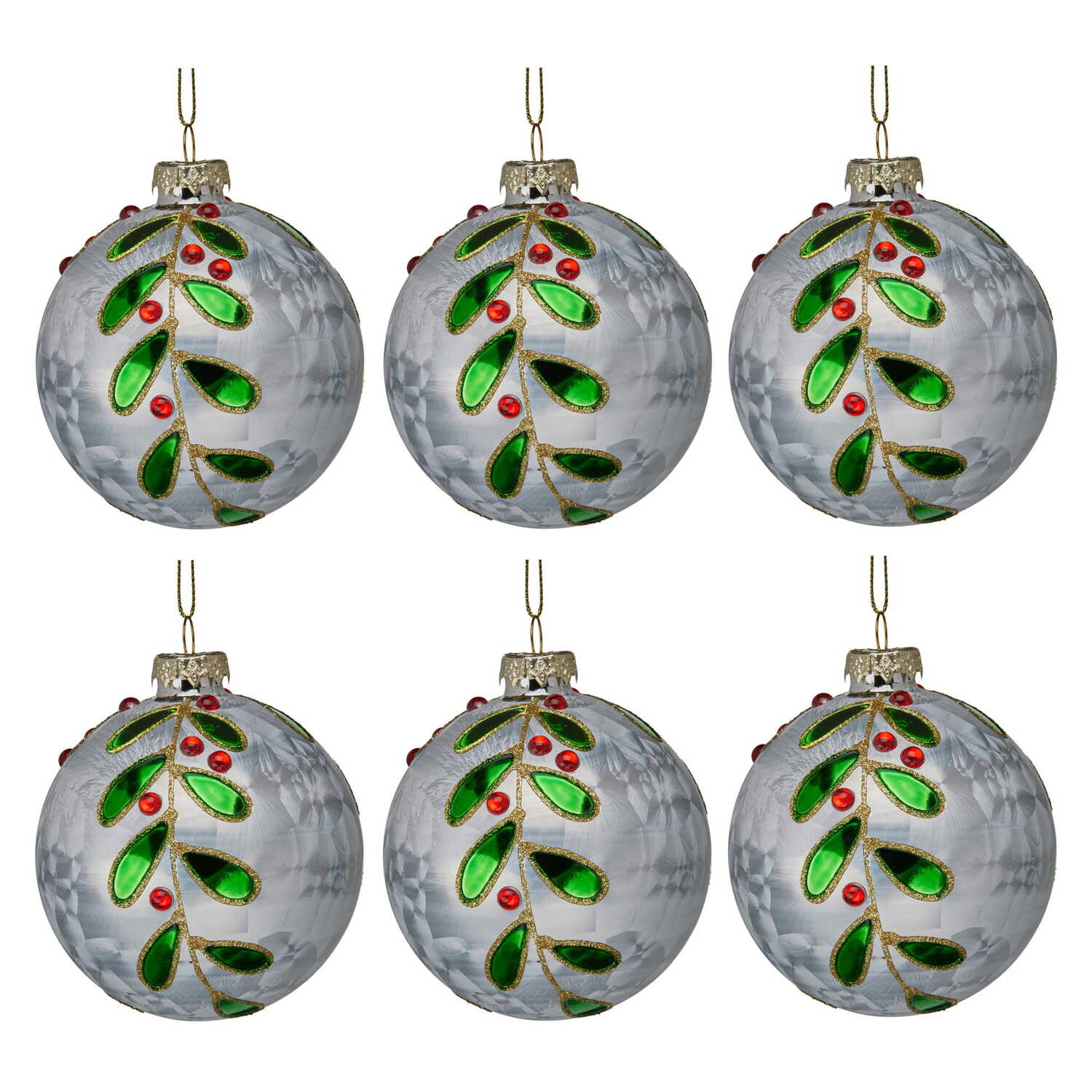 Jewelled Leaf & Berries Glass Baubles