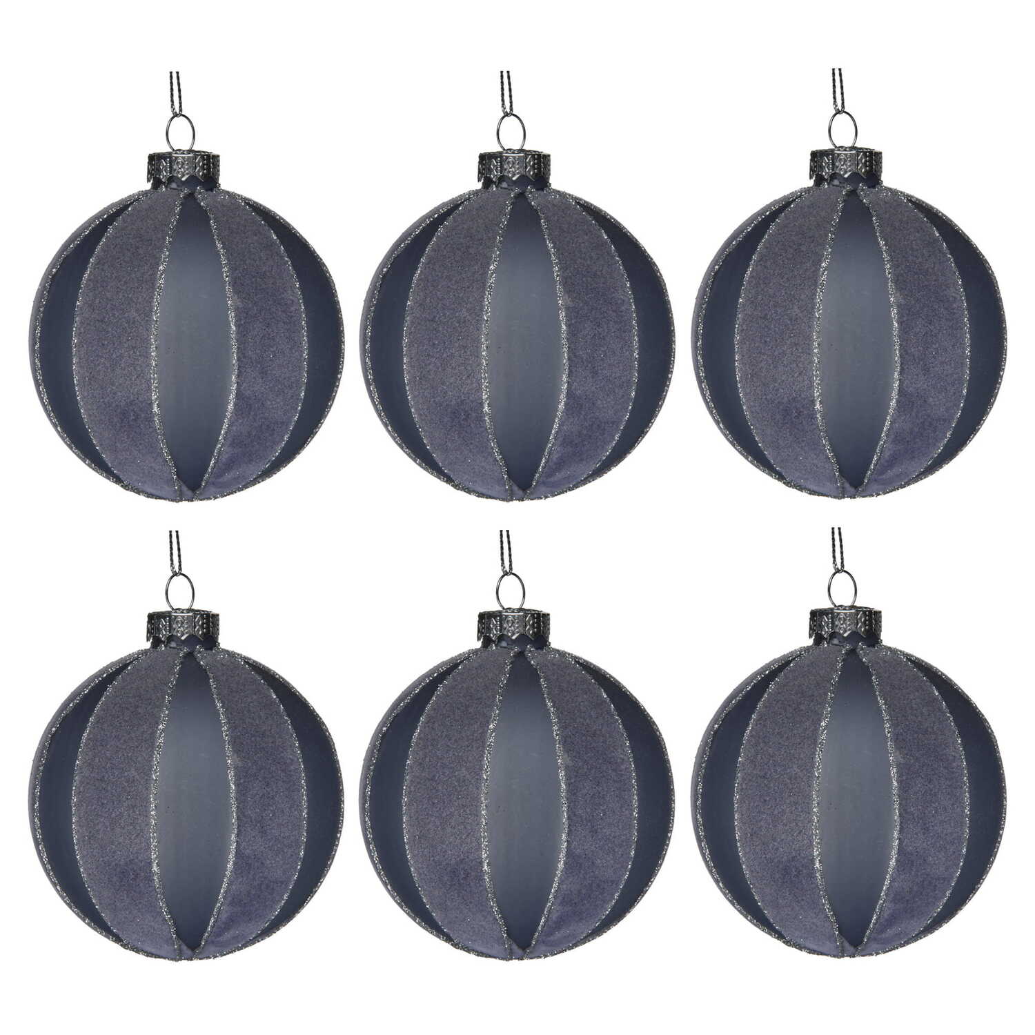 Grey Stripe Glass Baubles