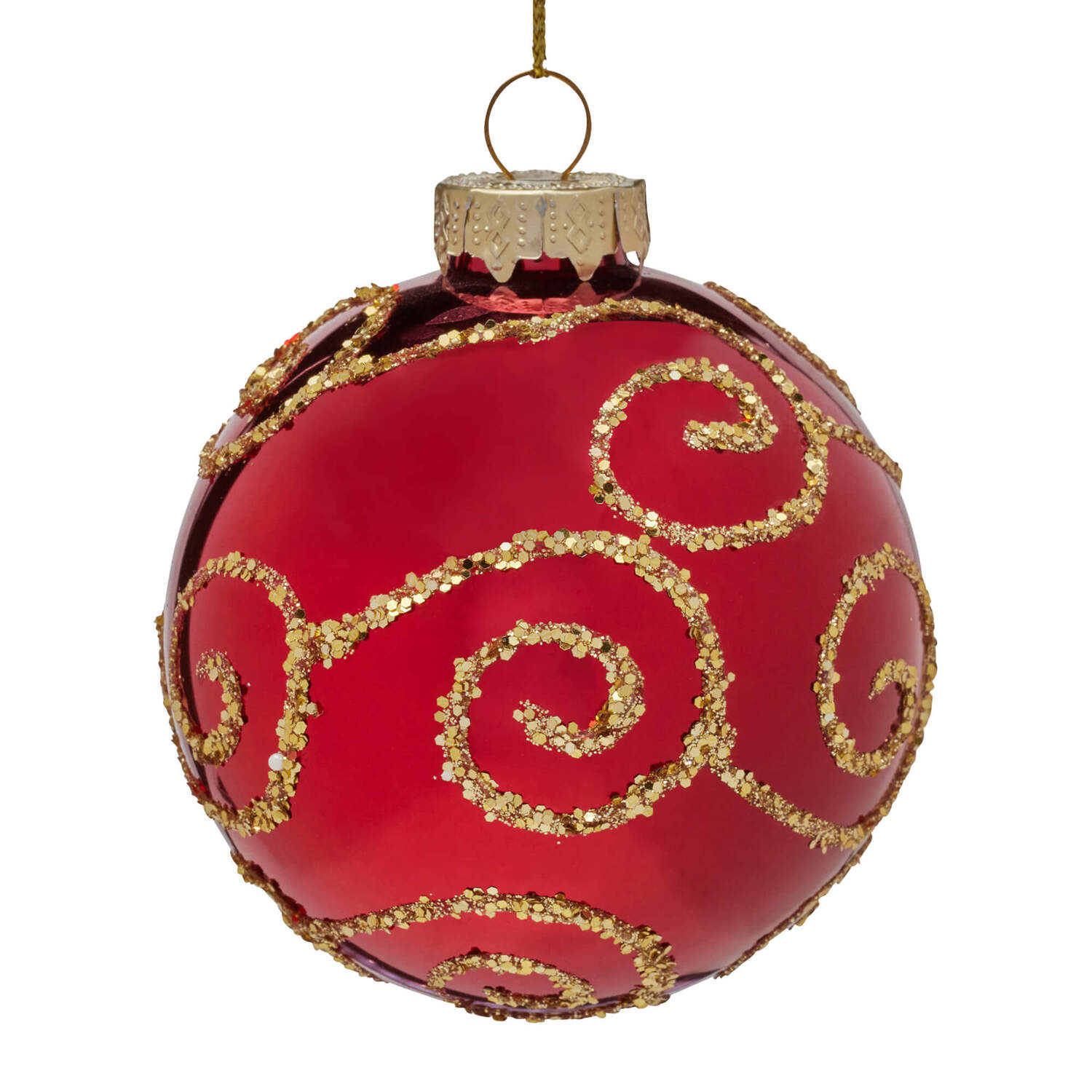 Gold Swirl with Red Glass Baubles