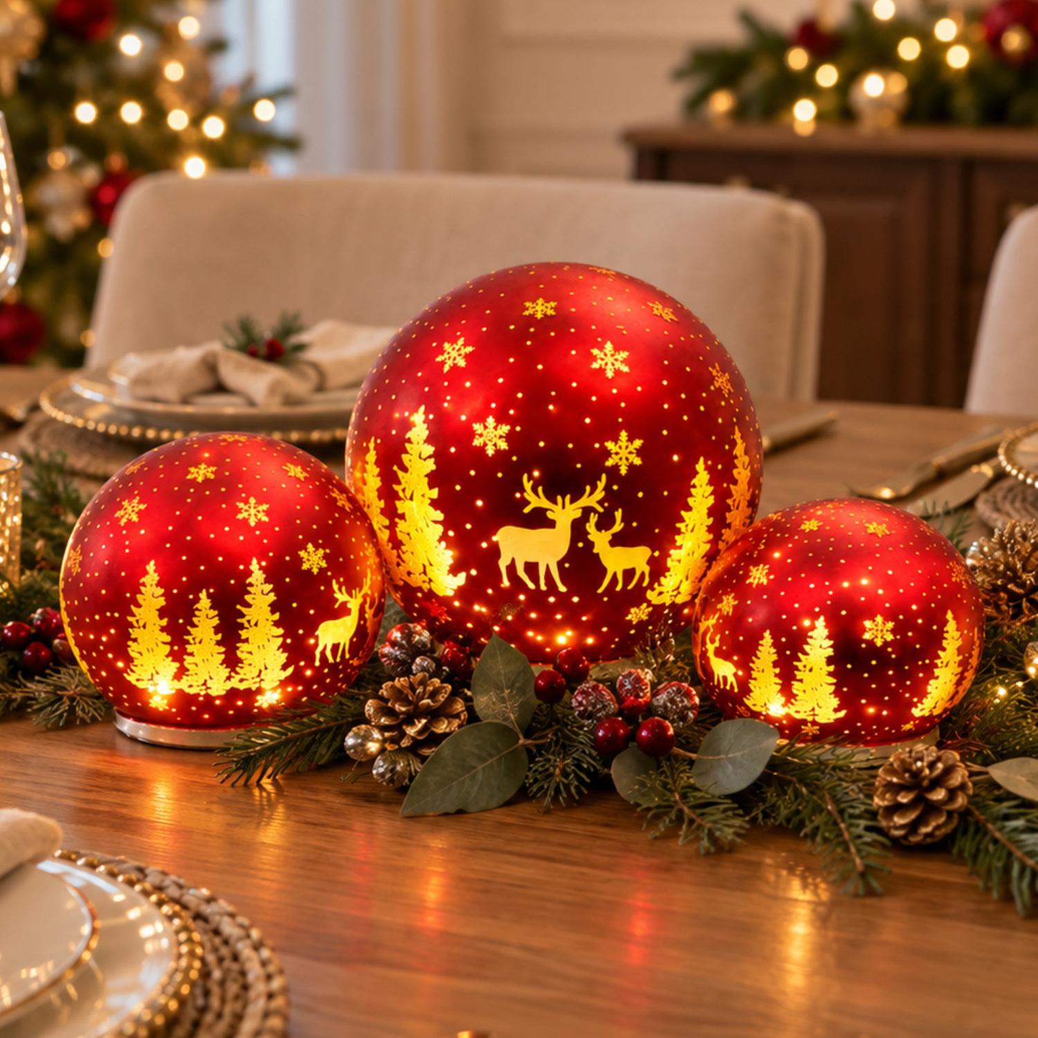3 Piece Silva Rotating Spheres Christmas Ornament Set