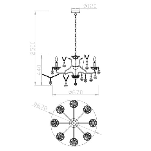 Tamara Iron & Glass 8 Light Chandelier