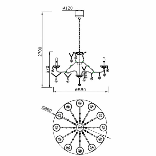 Tamara Iron & Glass 12 Light Chandelier