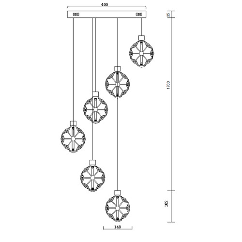 Bridget Iron & Glass 6 Light Pendant