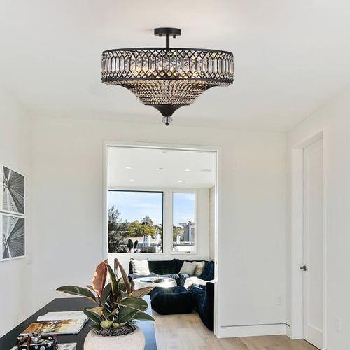 Quade Iron & Crystal Flush Mount Ceiling Light