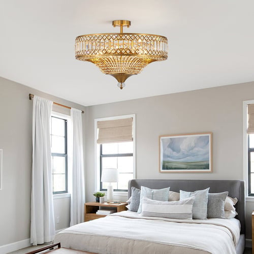 Quade Iron & Crystal Flush Mount Ceiling Light
