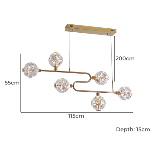 Kiron Iron & Crystal LED 6 Light Pendant