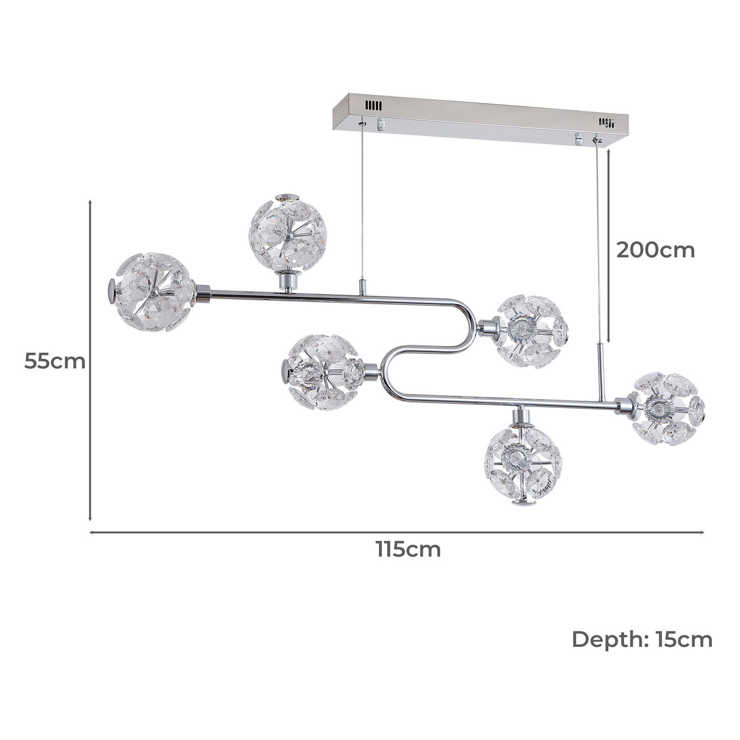 Kiron Iron & Crystal LED 6 Light Pendant
