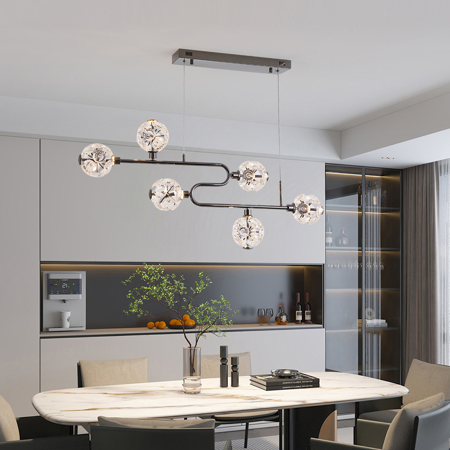 Kiron-Iron-and-Crystal-LED-6-Light-Pendant
