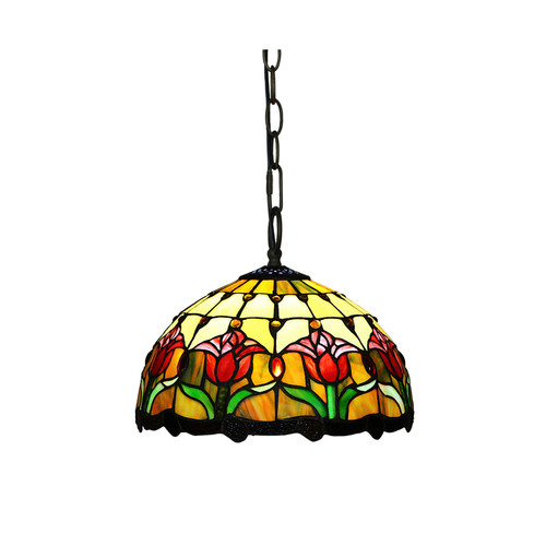 Decorative Tulip Style Stained Glass 1 Light Ceiling Pendant
