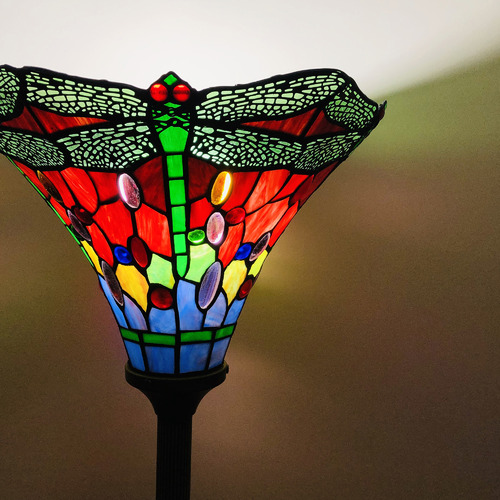 Forest Tiffany Dragonfly Torchiere Tiffany Stained Glass Floor Lamp