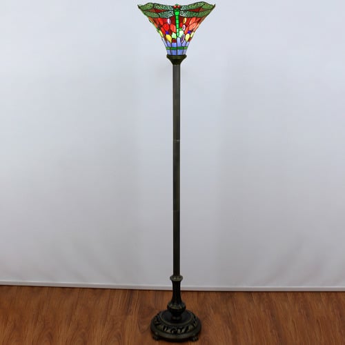 Dragonfly Torchiere Tiffany Stained Glass Floor Lamp