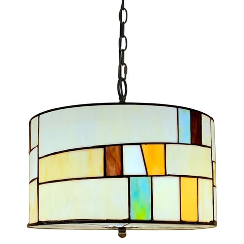 Drum Style Tiffany Stained Glass Pendant Light