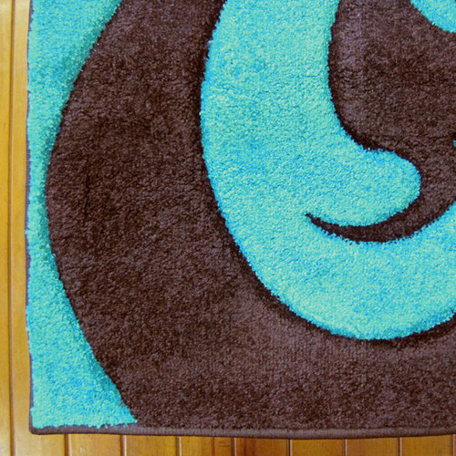 Majestic Carving Brown and Turquoise Contemporary Rug