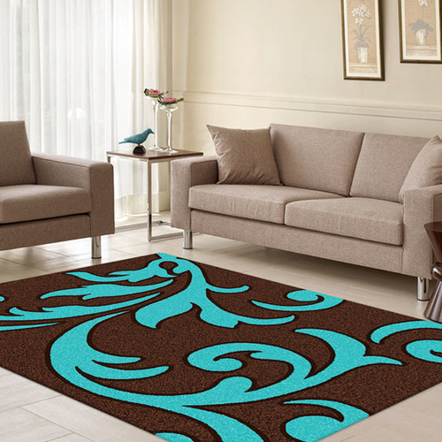 Majestic Carving Brown And Turquoise Contemporary Rug Temple And Webster