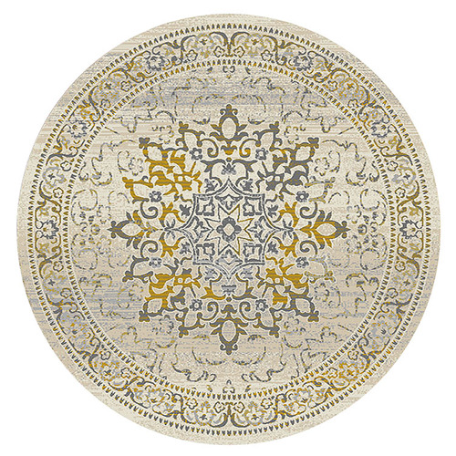 Cream & Yellow Barren Round Rug
