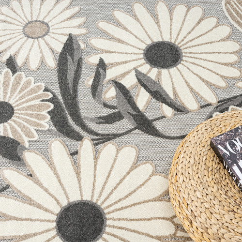 Silver Bethany Floral Indoor/Outdoor Rug