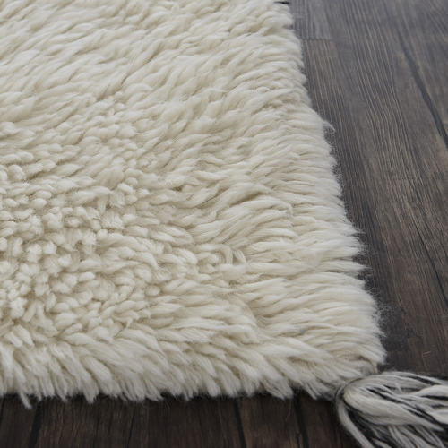 White Shaggy Agadir Hand-Knotted New Zealand Wool Rug