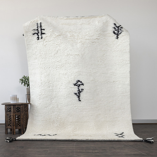White Shaggy Azrou Hand-Knotted New Zealand Wool Rug