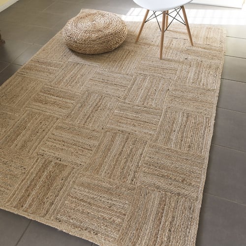 Natural Patchwork Braided Cotton & Jute Rug