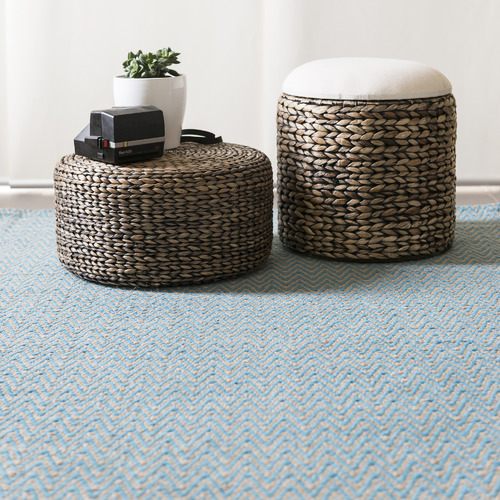 Turquoise Chevron Flat Weave Cotton & Jute Rug