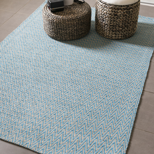 Turquoise Chevron Flat Weave Cotton & Jute Rug