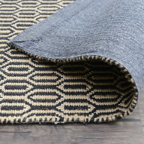 Black Honeycomb Flat Weave Cotton & Jute Rug