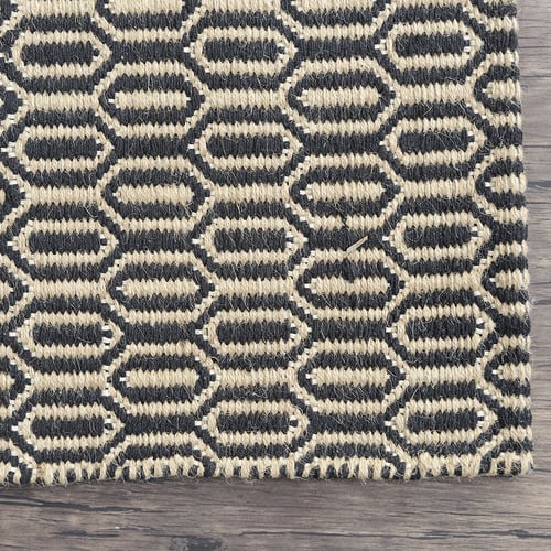 Black Honeycomb Flat Weave Cotton & Jute Rug