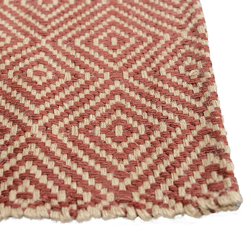 Red Rustic Diamond Flat Weave Cotton & Jute Rug