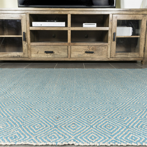 Turquoise Rustic Diamond Flat Weave Cotton & Jute Rug