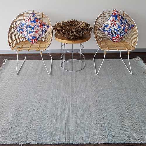 Blue Century Fringed Hand-Woven Rug