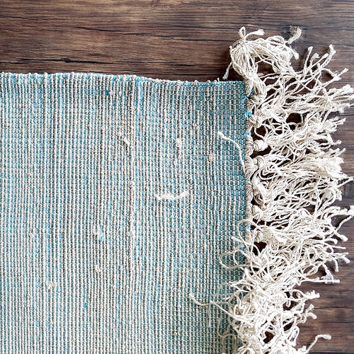 Blue Century Fringed Hand-Woven Rug