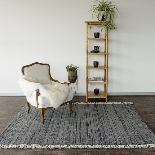 Black & White Medina Fringed Hand-Loomed Rug