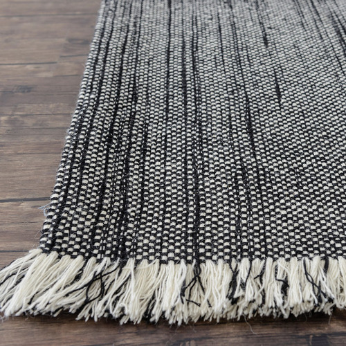 Black & White Medina Fringed Hand-Loomed Rug