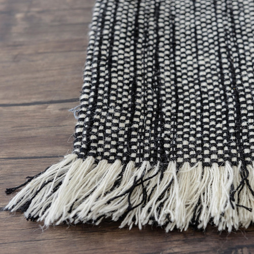 Black & White Medina Fringed Hand-Loomed Rug
