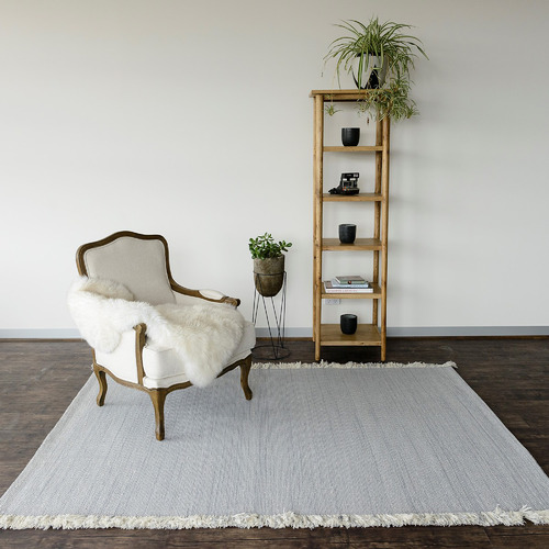 Grey & White Medina Fringed Hand-Loomed Rug