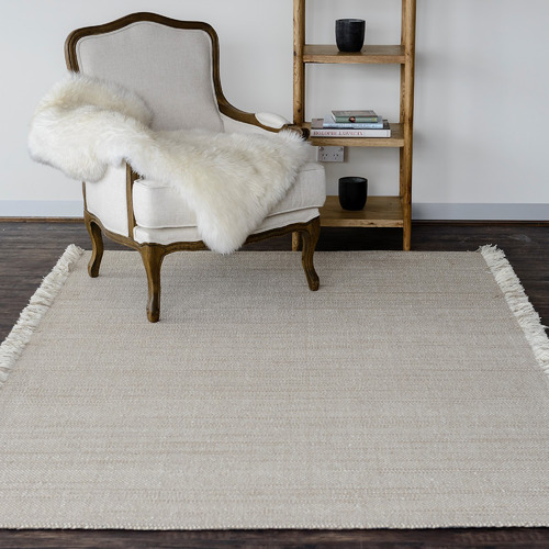 Taupe & White Medina Fringed Hand-Loomed Rug