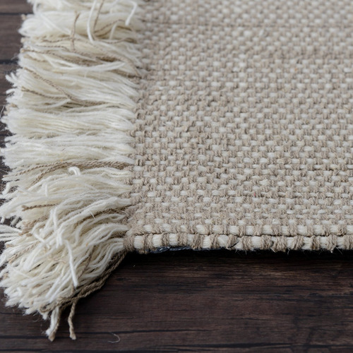 Taupe & White Medina Fringed Hand-Loomed Rug