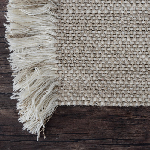 Taupe & White Medina Fringed Hand-Loomed Rug